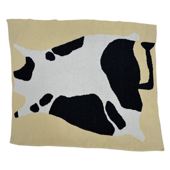 Cold Picnic Other - Cold Picnic Cow Knit Baby Lap Throw Blanket Lemon Made in USA RARE